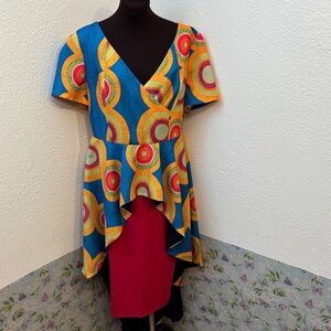 Esy Studio ey vibrant blue and pink high-low asymmetrical dress. Size L.